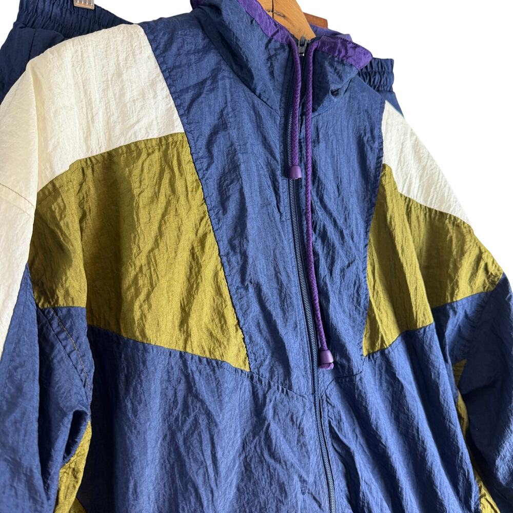 Vintage Active Windbreaker Jacket Pants Multi Color Block Full Zip Adult‎ Size L
